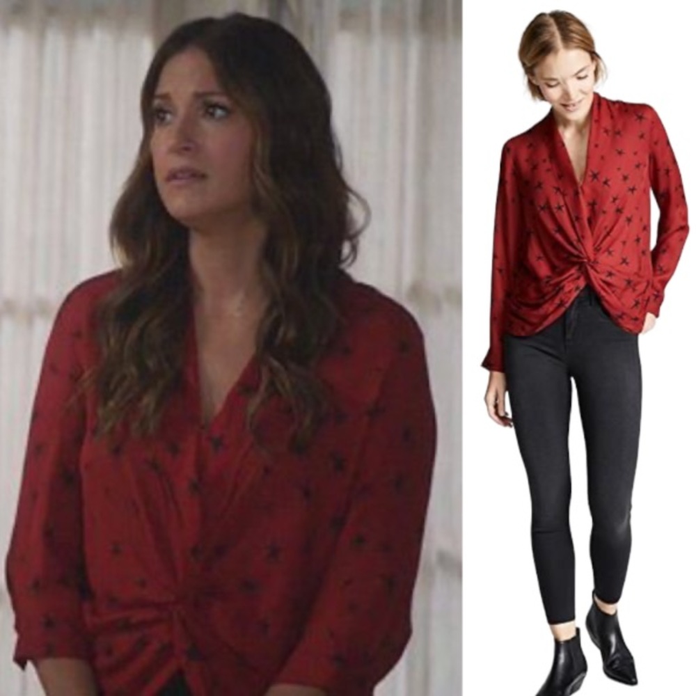 L’Agence Mariposa 100% Silk Crossover Blouse in Laquer Red